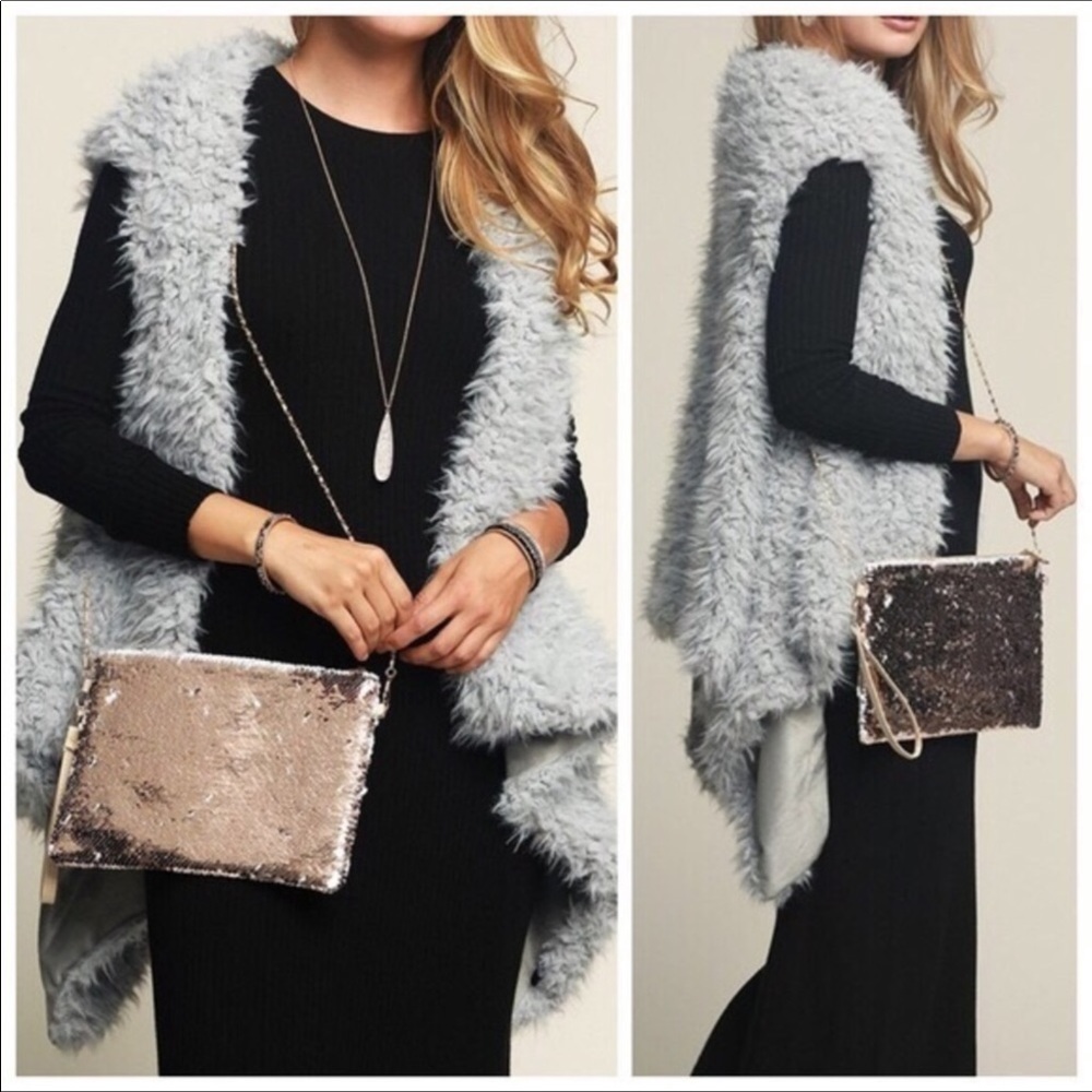 Grey soft faux fur vest Final offer